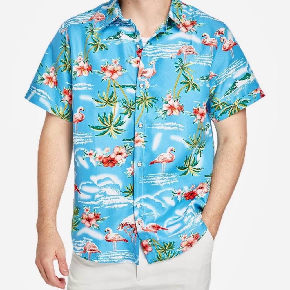 Tropical Blue Flamingo Print Men's Shirt